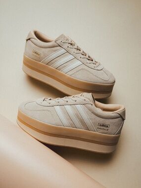 adidas Gazelle Platform Sneakers in Beige and White